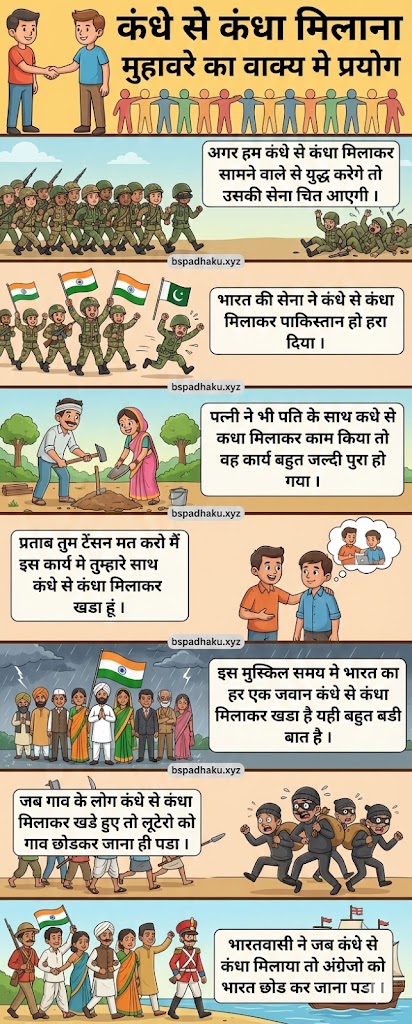 आइए समझाते है, कंधे से कंधा मिलाना का अर्थ व वाक्य मे प्रयोग व कहानी