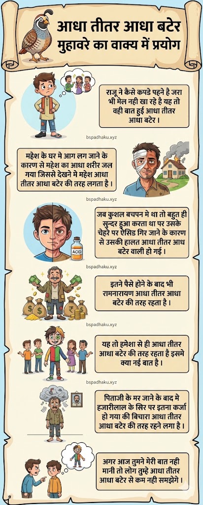 आधा तीतर आधा बटेर मुहावरे का अर्थ और वाक्य मे प्रयोग