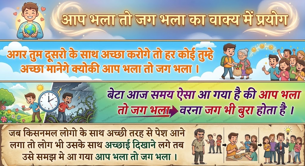 आप भला तो जग भला का वाक्य में प्रयोग aap bhala to jag bhala ka vakya me prayog