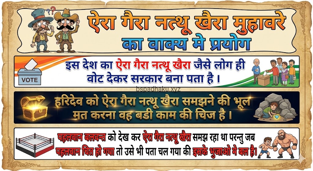 ऐरा गैरा नत्थू खैरा मुहावरे का वाक्य मे प्रयोग aira gaira nathu khaira muhavare ka vakya me prayog