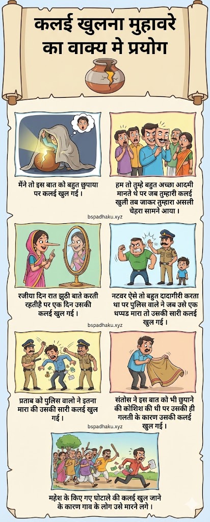 कलई खुलना मुहावरे का अर्थ और वाक्य मे प्रयोग व कहानी