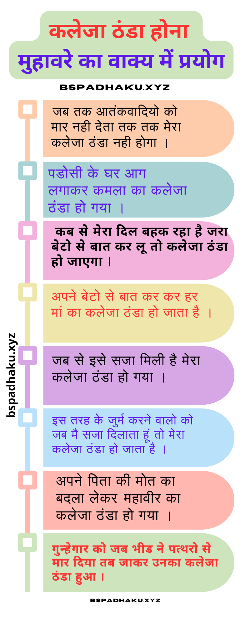 कलेजा ठंडा होना मुहावरे का वाक्य मे प्रयोग Use in sentence