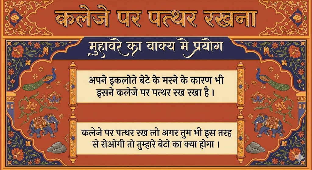 कलेजे पर पत्थर रखना मुहावरे का वाक्य मे प्रयोग Use in sentence