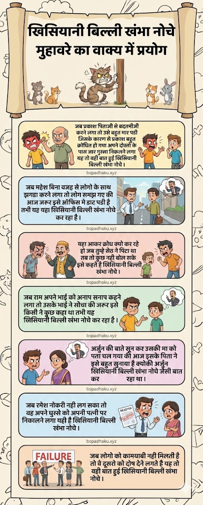 खिसियानी बिल्ली खंभा नोचे का मतलब और वाक्य मे प्रयोग व निबंध