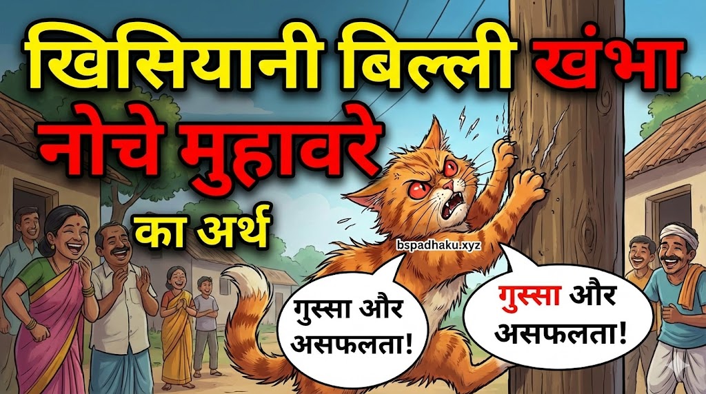 खिसियानी बिल्ली खंभा नोचे का मतलब और वाक्य मे प्रयोग व निबंध