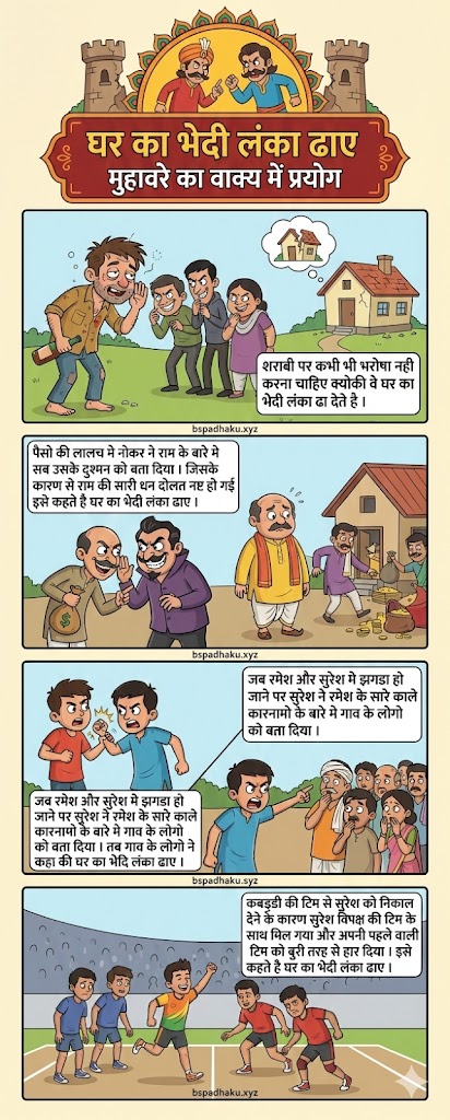 घर का भेदी लंका ढाए का अर्थ और वाक्य मे प्रयोग व निबंध