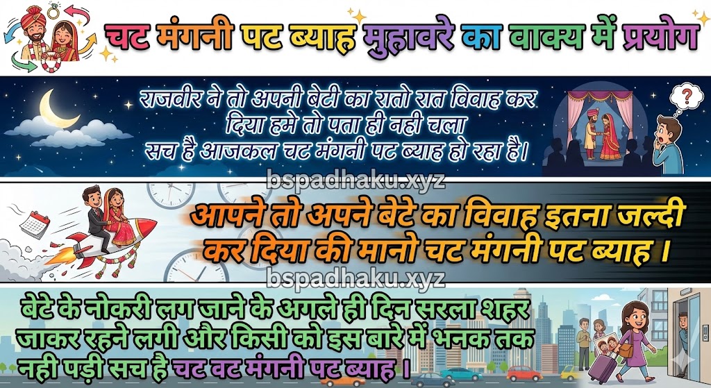 चट मंगनी पट ब्याह मुहावरे का वाक्य में प्रयोग chat mangni pat byah muhavare ka vakya me prayog