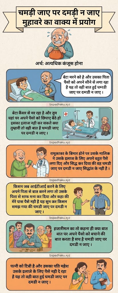 चमड़ी जाए पर दमड़ी न जाए मुहावरे का अर्थ और वाक्य में प्रयोग व कहानी