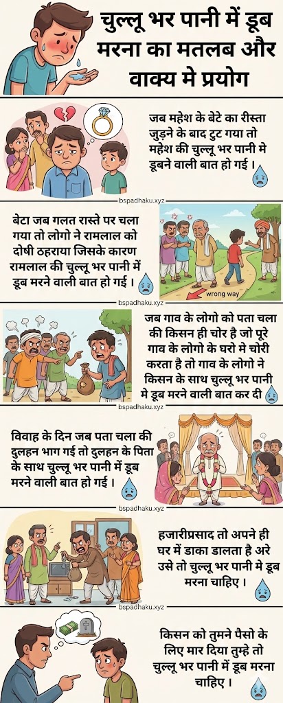 चुल्लू भर पानी में डूब मरना का मतलब और वाक्य मे प्रयोग