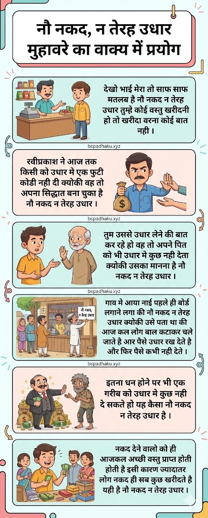 ‌‌‌नौ नकद, न तेरह उधार मुहावरे का अर्थ और वाक्य मे प्रयोग