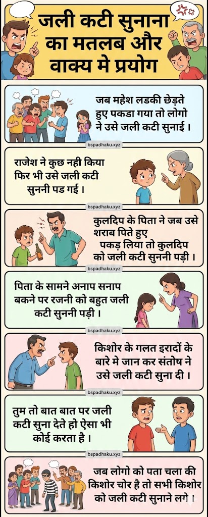 जली कटी सुनाना मुहावरे का मतलब और वाक्य मे प्रयोग व कहानी