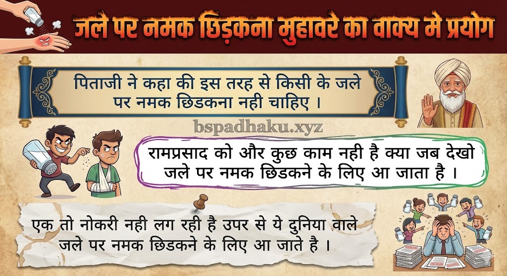 जले पर नमक छिडकना मुहावरे का वाक्य मे प्रयोग 