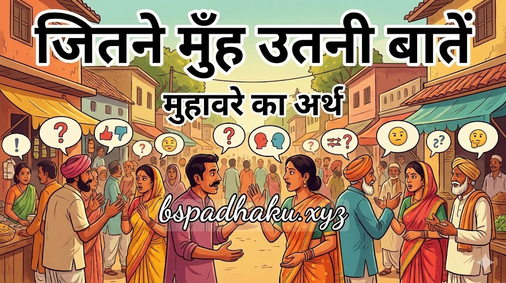 जितने मुँह उतनी बातें मुहावरे का अर्थ और वाक्य मे प्रयोग