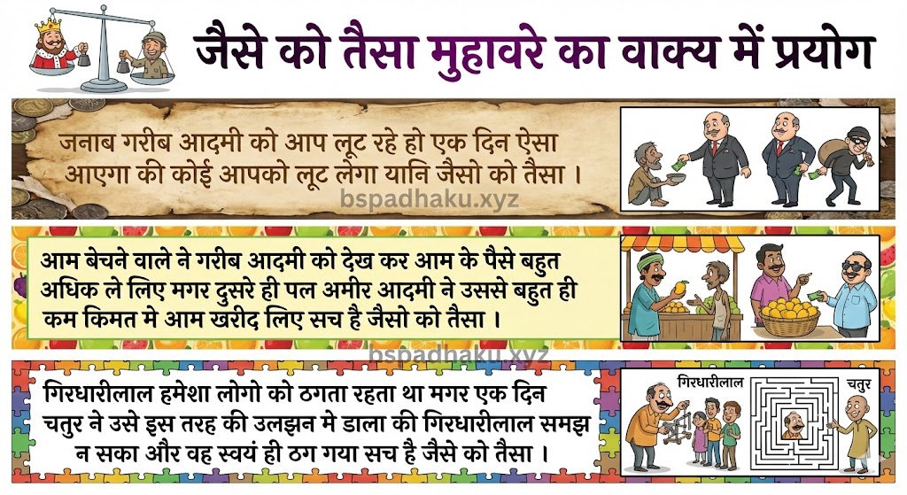 जैसे को तैसा मुहावरे का वाक्य में प्रयोग jaise ko taisa muhavare ka vakya me prayog