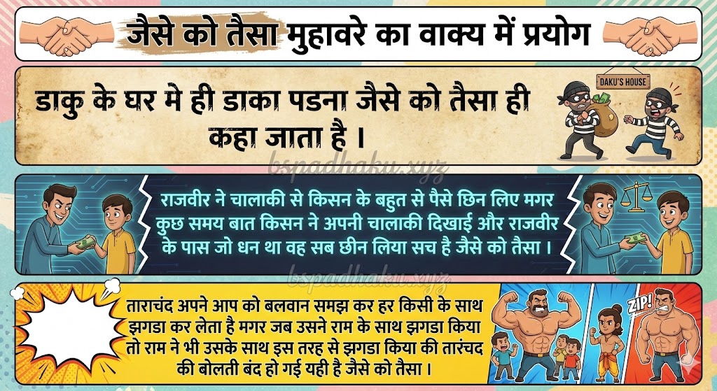 जैसे को तैसा मुहावरे का वाक्य में प्रयोग jaise ko taisa muhavare ka vakya me prayog