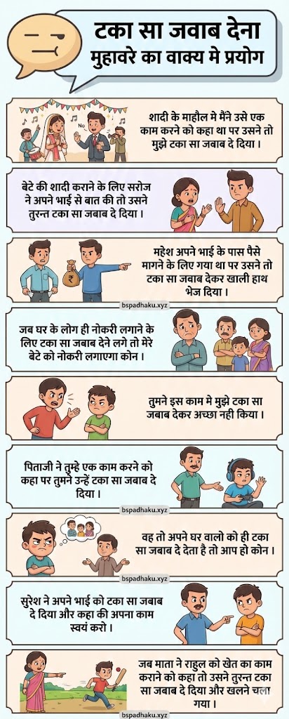 टका सा जवाब देना का मतलब और वाक्य मे प्रयोग