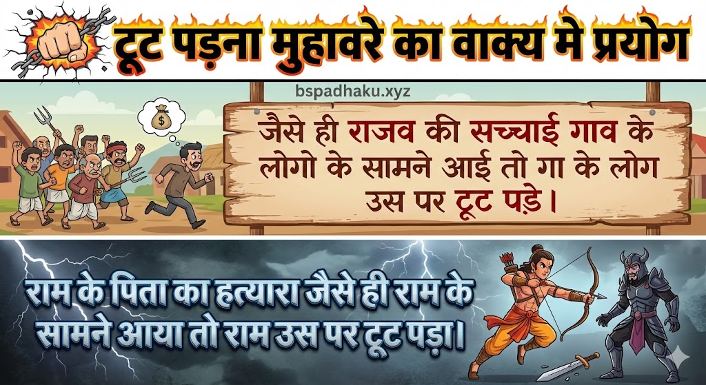 टूट पड़ना मुहावरे का वाक्य मे प्रयोग Use in sentence