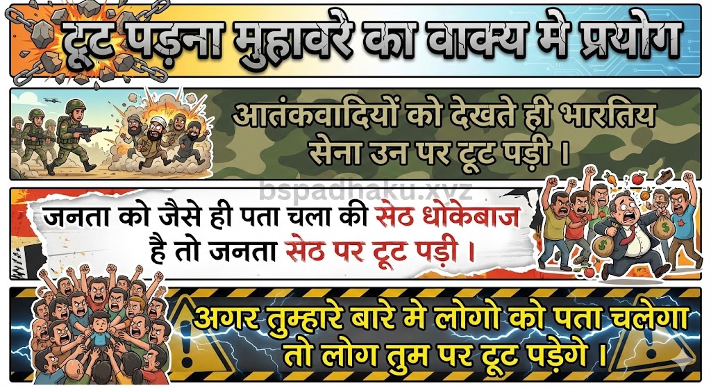 टूट पड़ना मुहावरे का वाक्य मे प्रयोग Use in sentence