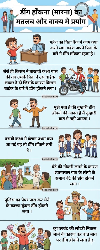 डींग हाँकना (मारना) मुहावरे का मतलब और वाक्य में प्रयोग