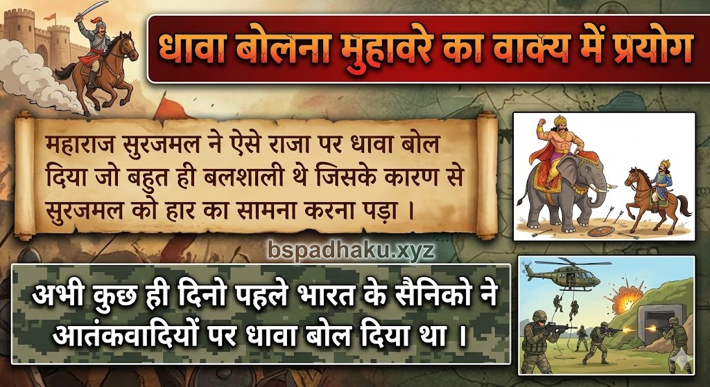 धावा बोलना मुहावरे का वाक्य में प्रयोग (use in sentence)