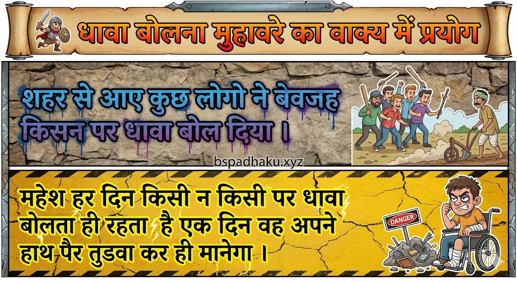 धावा बोलना मुहावरे का वाक्य में प्रयोग (use in sentence)