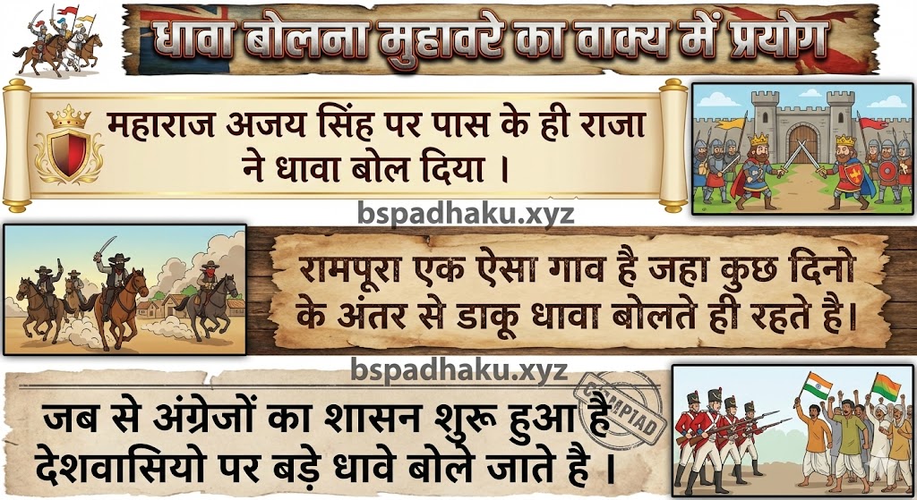 धावा बोलना मुहावरे का वाक्य में प्रयोग (use in sentence)