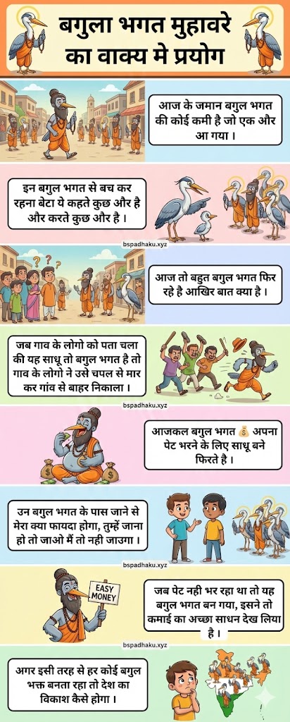 बगुला भगत मुहावरे का अर्थ और वाक्य मे प्रयोग