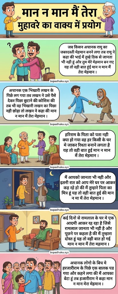 मान न मान मैं तेरा मेहमान का अर्थ और वाक्य व निबंध