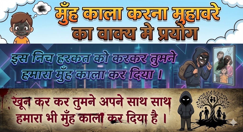 मुँह काला करना मुहावरे ‌‌‌का वाक्य मे प्रयोग Use in sentence