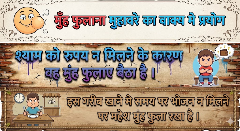 मुंह फुलाना मुहावरे का वाक्य मे प्रयोग Use in sentence