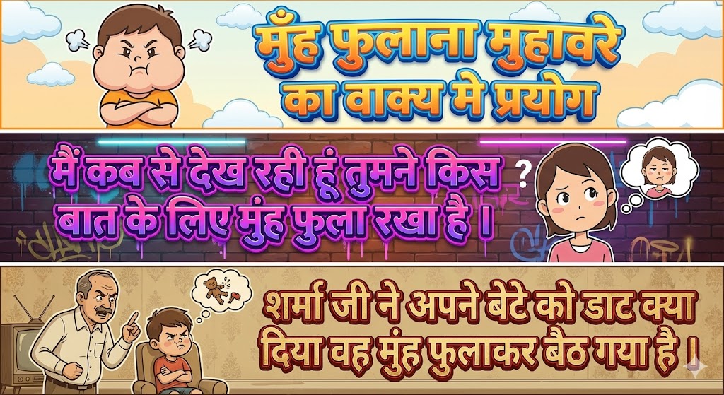 मुंह फुलाना मुहावरे का वाक्य मे प्रयोग Use in sentence