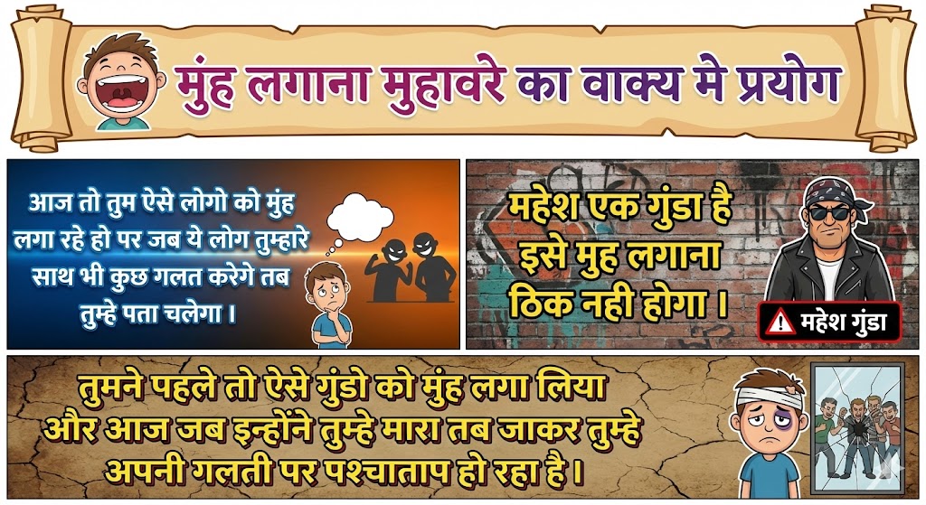 मुंह लगाना मुहावरे का वाक्य मे प्रयोग Use in sentence