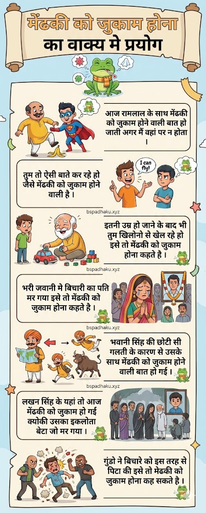 मेंढकी को जुकाम होना मुहावरे का मतलब और वाक्य मे प्रयोग
