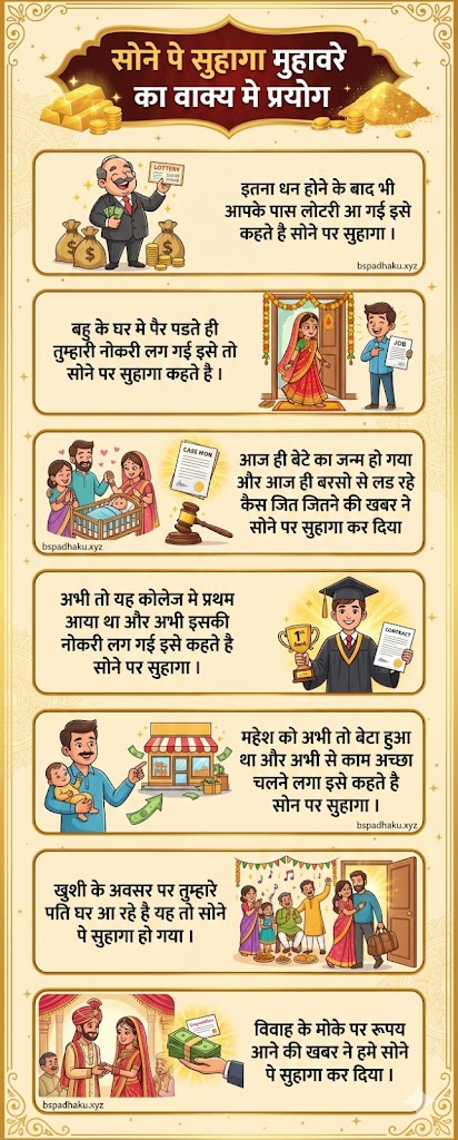 यहां समझे, सोने पे सुहागा मुहावरे का अर्थ और वाक्य मे प्रयोग