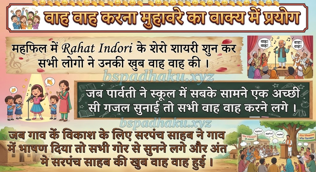 वाह वाह करना मुहावरे का वाक्य में प्रयोग use in sentence