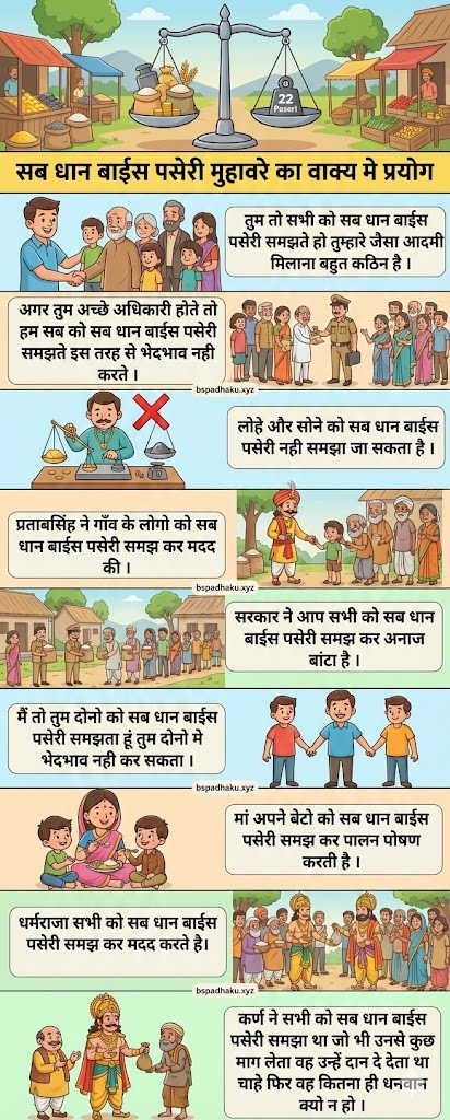 सब धान बाईस पसेरी का अर्थ और वाक्य मे प्रयोग