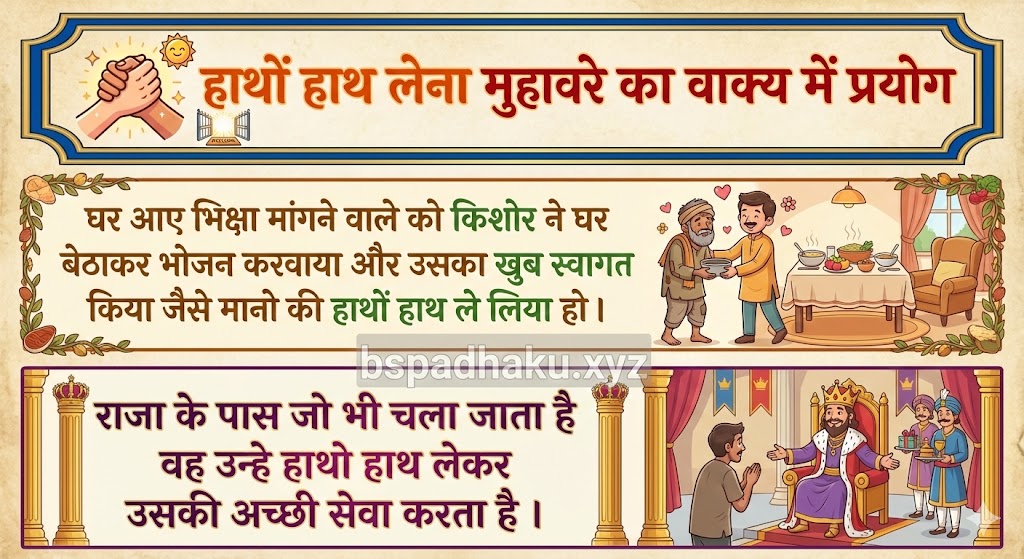 हाथों हाथ लेना मुहावरे का वाक्य में प्रयोग hatho hath lena muhavare ka vakya me prayo