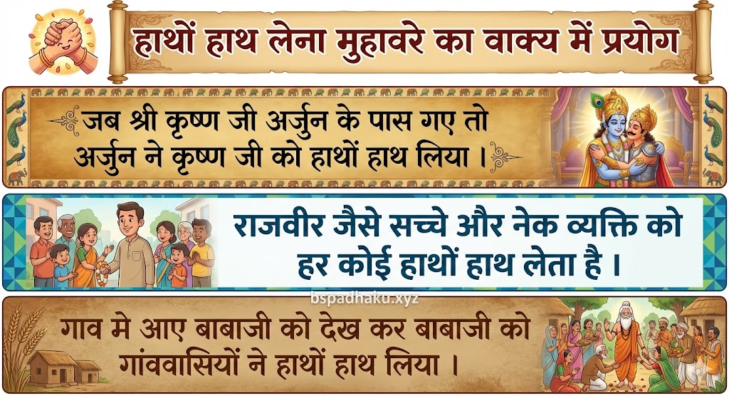 हाथों हाथ लेना मुहावरे का वाक्य में प्रयोग hatho hath lena muhavare ka vakya me prayo