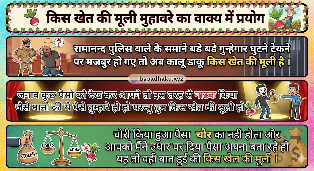 ‌‌‌किस खेत की मुली मुहावरे का वाक्य में प्रयोग kis khet ki muli muhavare ka vakya me prayog