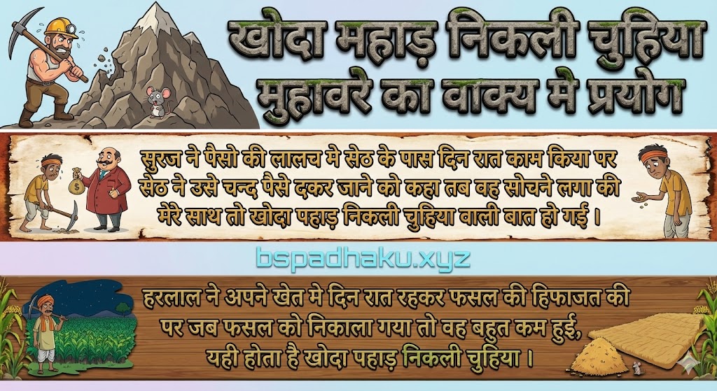 ‌‌‌खोदा महाड़ निकली चुहिया का वाक्य मे प्रयोग khoda pahad nikli chuhiya ka vakya me prayog