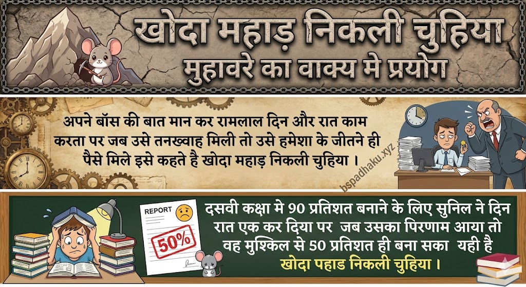 ‌‌‌खोदा महाड़ निकली चुहिया का वाक्य मे प्रयोग khoda pahad nikli chuhiya ka vakya me prayog