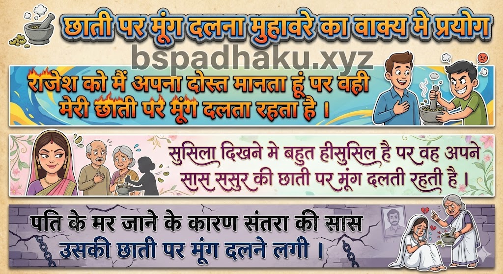 ‌‌‌छाती पर मूंग दलना मुहावरे का वाक्य मे प्रयोग