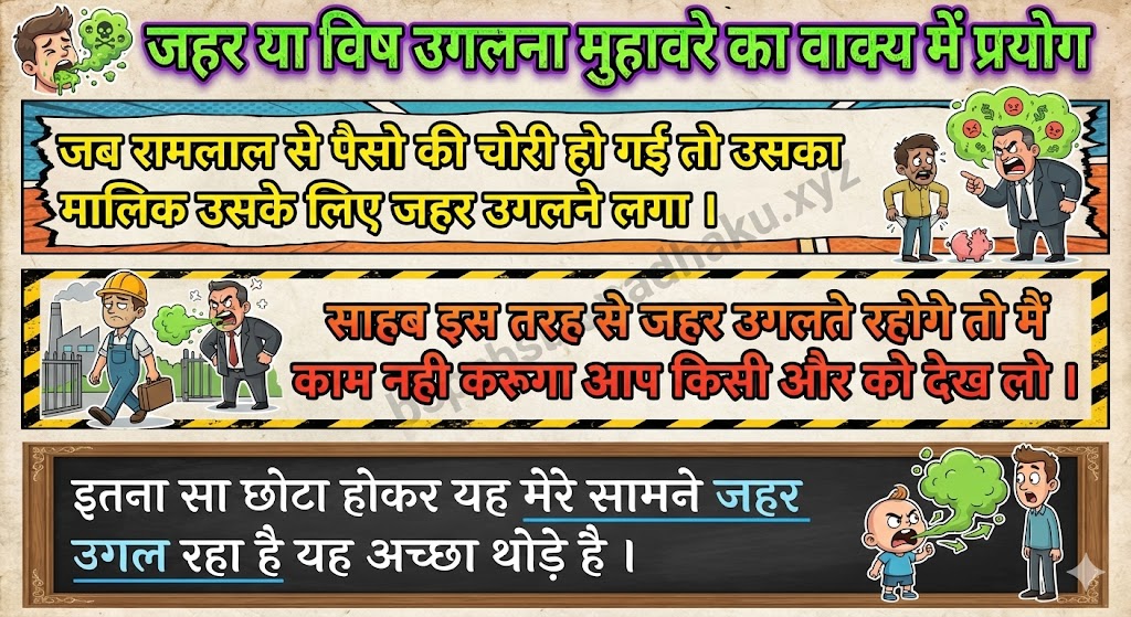 ‌‌‌जहर या विष उगलना मुहावरे का वाक्य में प्रयोग jahar ugalna muhavare ka vakya me prayog