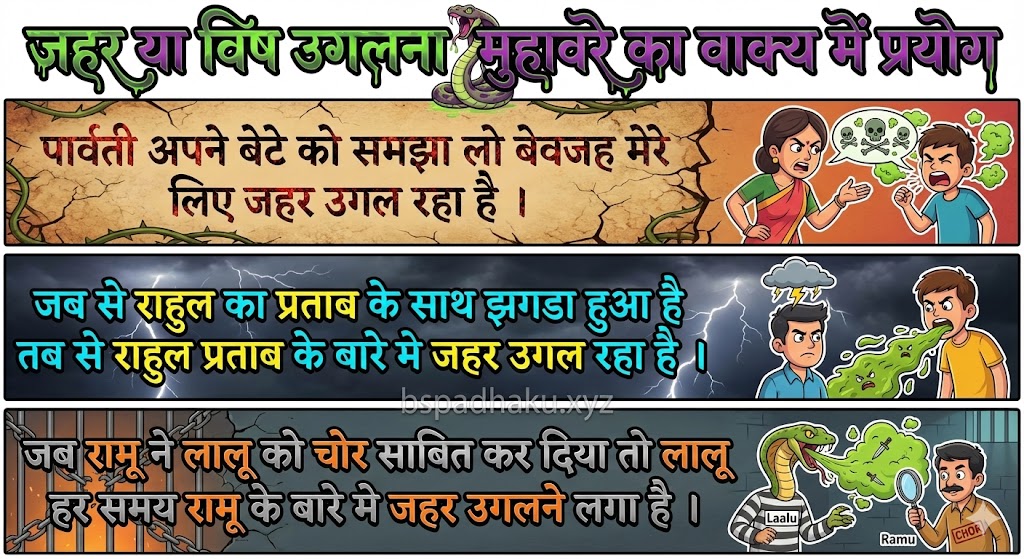 ‌‌‌जहर या विष उगलना मुहावरे का वाक्य में प्रयोग jahar ugalna muhavare ka vakya me prayog