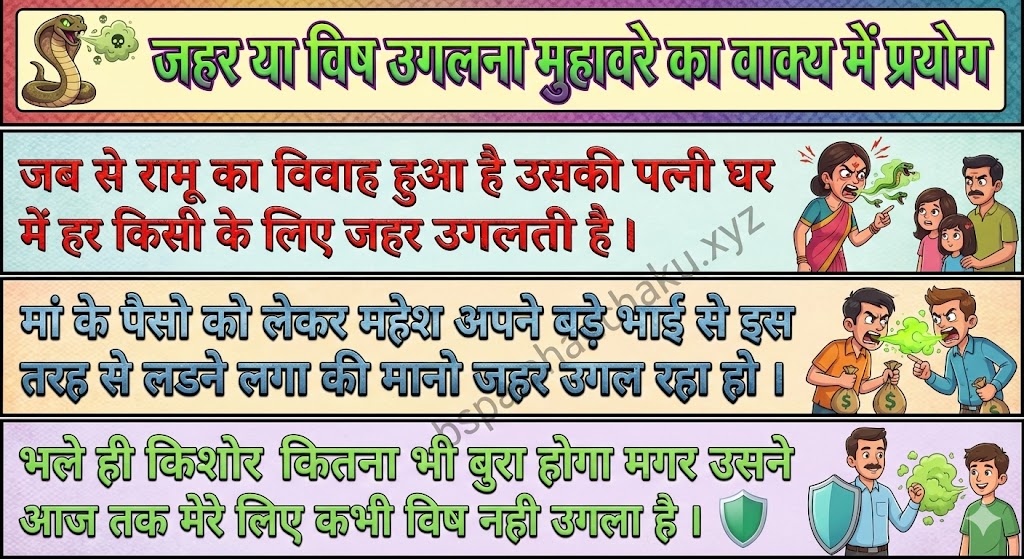 ‌‌‌जहर या विष उगलना मुहावरे का वाक्य में प्रयोग jahar ugalna muhavare ka vakya me prayog
