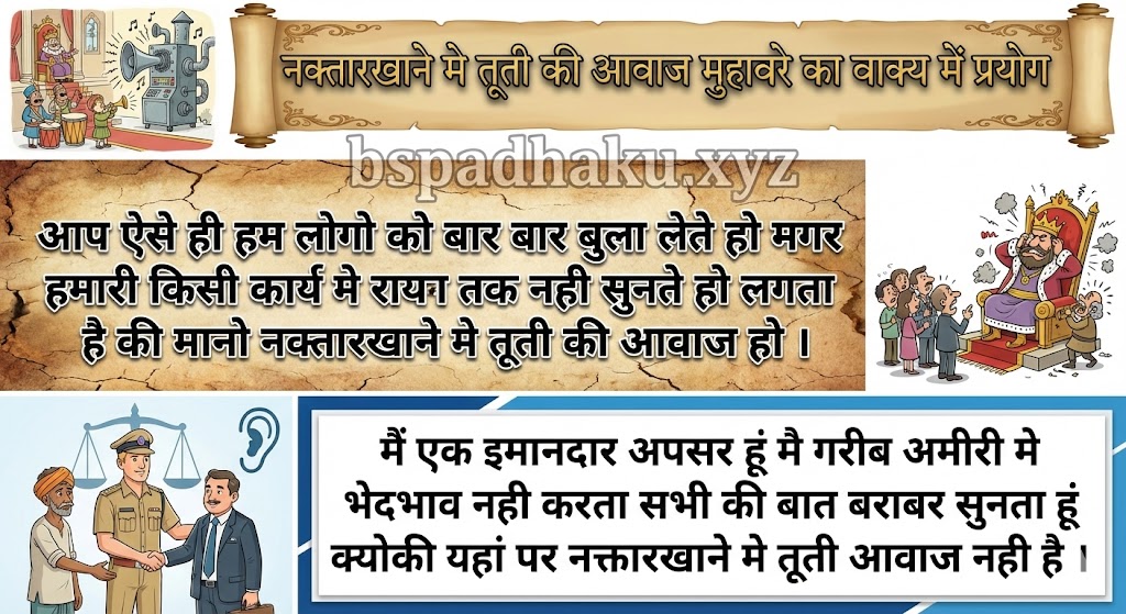 ‌‌‌नक्तारखाने मे तूती की आवाज मुहावरे का वाक्य में प्रयोग nakkarkhane me tooti ki aawaj muhavare ka vakya me prayog