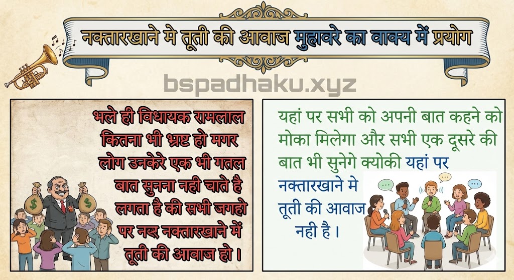 ‌‌‌नक्तारखाने मे तूती की आवाज मुहावरे का वाक्य में प्रयोग nakkarkhane me tooti ki aawaj muhavare ka vakya me prayog