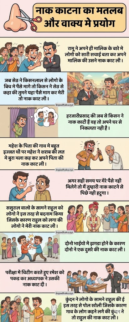 ‌‌‌नाक काटना मुहावरे का अर्थ और वाक्य मे प्रयोग व कहानी