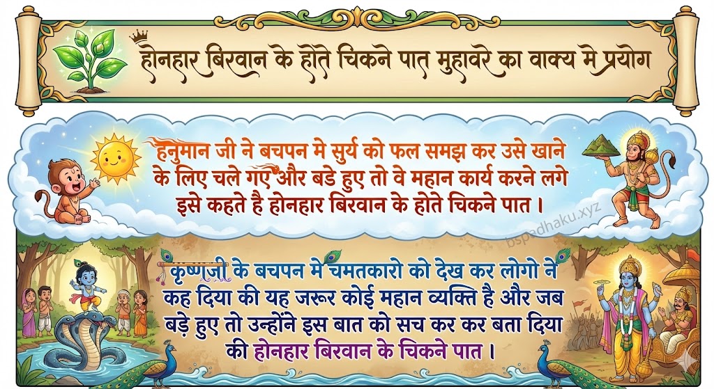 ‌‌‌होनहार बिरवान के होते चिकने पात का वाक्य मे प्रयोग honhar birvan ke hot chikne pat ka vakya me prayog