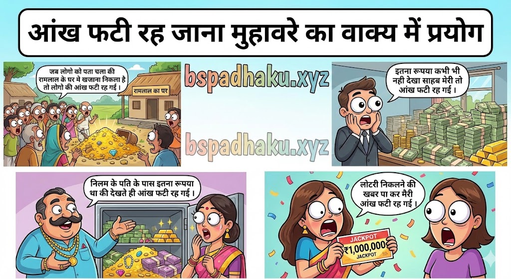 आंख फटी रह जाना मुहावरे का वाक्य में प्रयोग aankh fati rah jana muhavare ka vakya me prayog